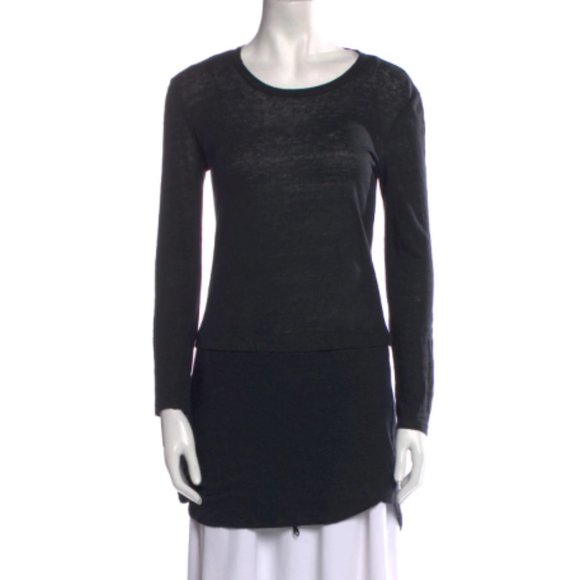 A.L.C. Charcoal Gray Linen Long Sleeve Crew Neck Drop Waist Tunic Top Sz X-Small - Picture 1 of 14